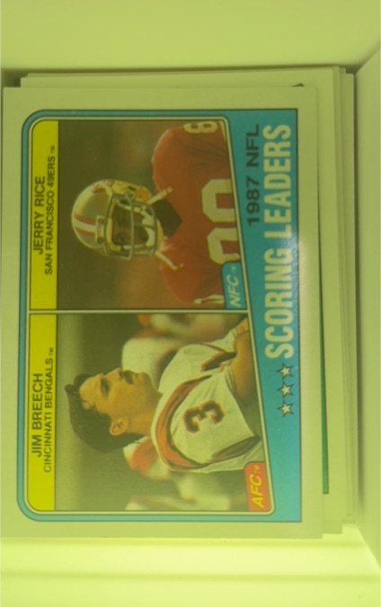 1988 Topps #218 Jerry Rice / Jim Breech 1987 NFL Scoring Leaders — front