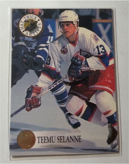 1993-94 Leaf Hat Trick Artists #3 Teemu Selanne — front