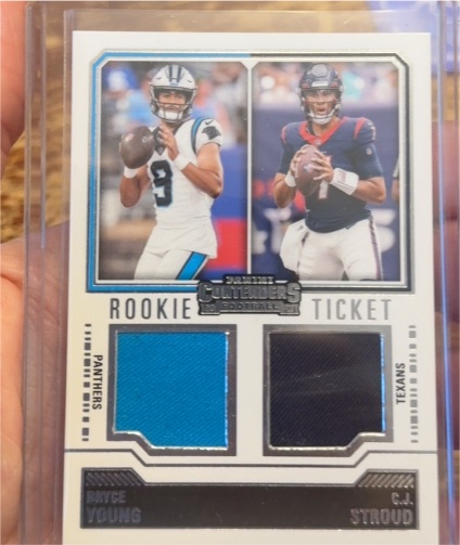 2023 Panini Contenders #DS-1 Bryce Young & C.J. Stroud Dual Patch Rookie Ticket — front