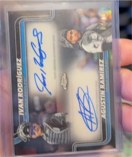 2025 Topps Chrome Update #DA-RR Ivan Rodriguez/Agustin Ramirez Auto /25 — front
