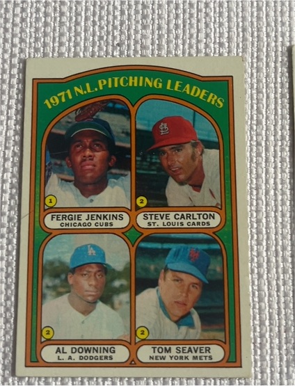 1972 Topps #93 1971 NL Pitching Leaders Fergie Jenkins Steve Carlton Al Downing Tom Seaver — front