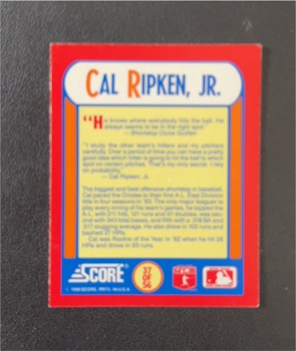 1990 Score #37 Cal Ripken, Jr. Magic Motion Trivia Card — front