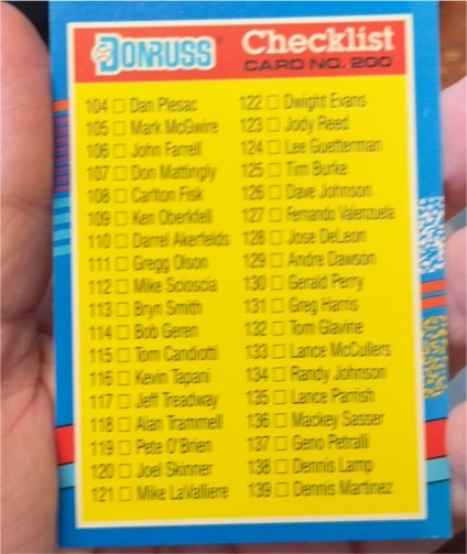1991 Donruss #200 Checklist — front