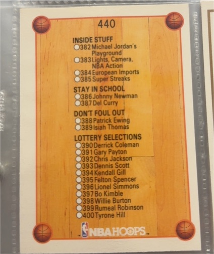 1990-91 Hoops #440 Checklist: 382-440 — front