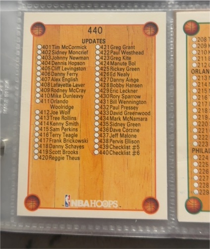 1990-91 NBA Hoops #440 Checklist — front