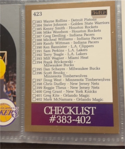 1990-91 SkyBox #423 Checklist — front