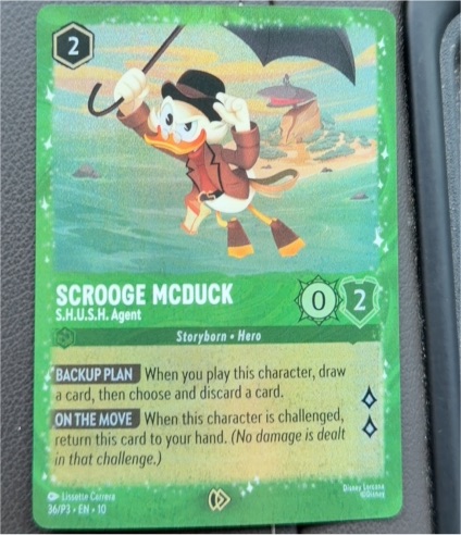 Lorcana 36/P3 Scrooge McDuck S.H.U.S.H. Agent Glimmer Foil Promo — front