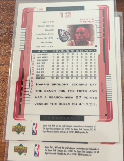 2000-01 Upper Deck MVP #108 Lucious Harris — front