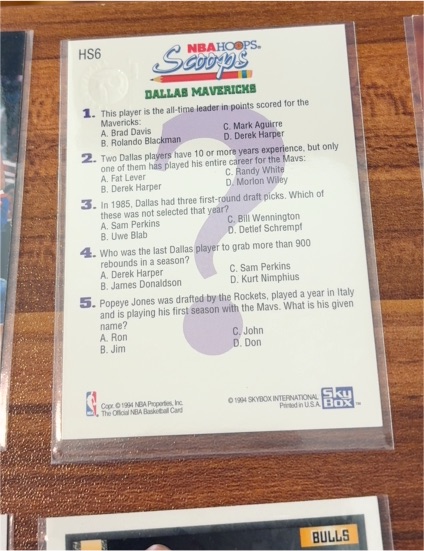 1994 Skybox NBA Hoops Scoops #HS6 Dallas Mavericks — front