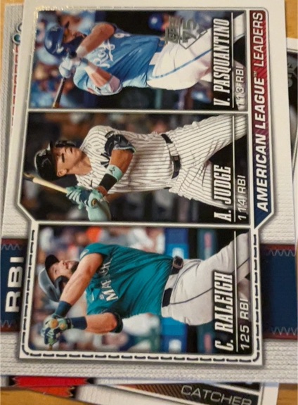 2026 Topps Series 1 #211 American League Leaders RBI Cal Raleigh Aaron Judge Vinnie Pasquantino — front