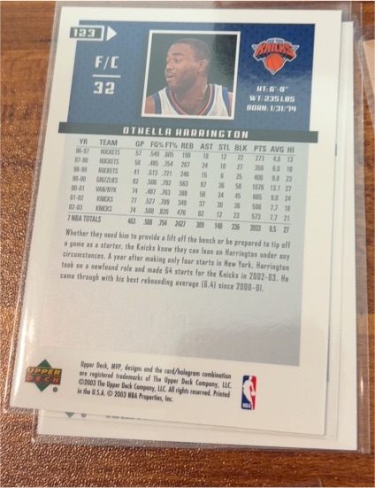 2002-03 Upper Deck #123 Othella Harrington — front