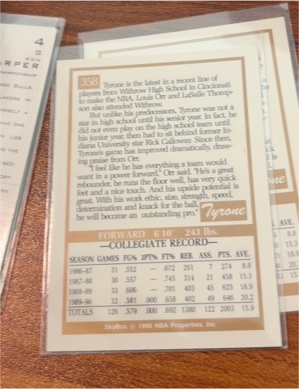 1990 SkyBox Collegiate Collection #358 Tyrone — front