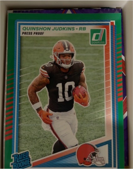 2025 Panini Donruss #330 Quinshon Judkins Press Proof Green — front