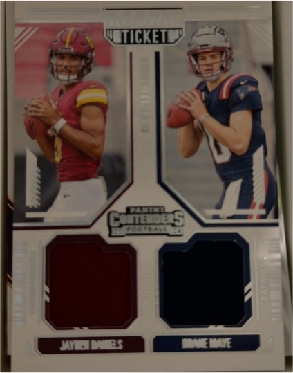 2024 Panini Contenders Rookie Ticket Dual Swatches #DS-13 Jayden Daniels / Drake Maye — front