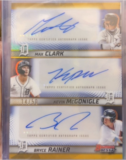 2025 Bowman's Best Triple Auto Max Clark Kevin McGonigle Bryce Rainer — front