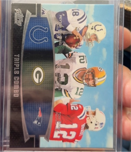 2011 Topps Prime #TC-MRB Peyton Manning / Aaron Rodgers / Tom Brady Triple Combo — front