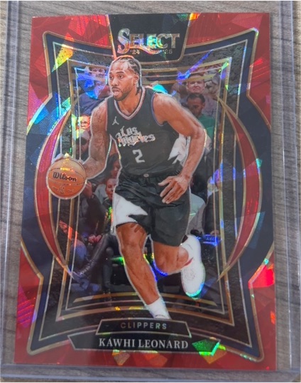 2024-25 Panini Select #61 Kawhi Leonard Concourse Red Cracked Ice Prizm — front