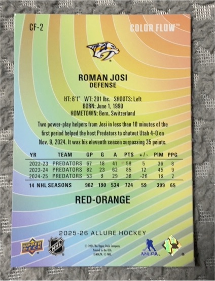 2025-26 Upper Deck Allure #CF-2 Roman Josi — front