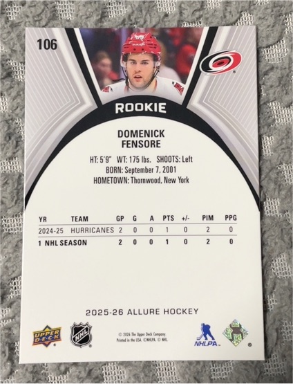 2025-26 Upper Deck Allure #106 Domenick Fensore — front