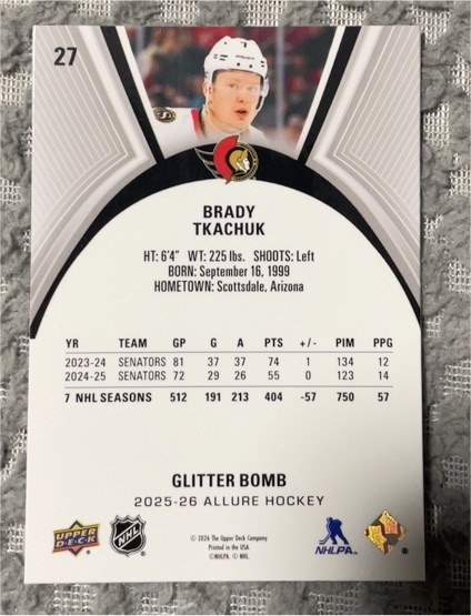 2025-26 Upper Deck Allure #27 Brady Tkachuk — front