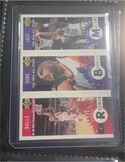 1996-97 Upper Deck Collector's Choice Mini Tri-Card Dennis Rodman Charles Barkley Karl Malone — front