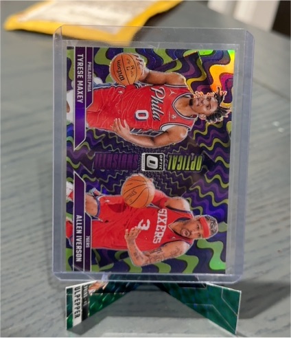 2024-25 Donruss Optic #3 Tyrese Maxey Allen Iverson Optical Illusions Purple Prizm — front