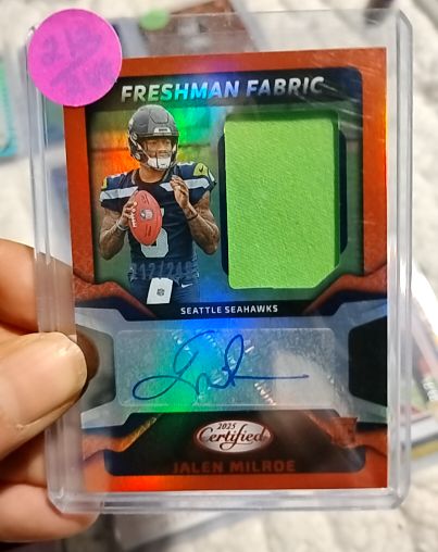 2025 Panini Certified #FBC-JME Jalen Milroe Freshman Fabric Rookie Patch Autograph — front
