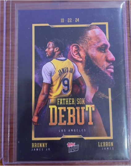 2024 Topps Now #1 LeBron James & Bronny James Jr Father Son Debut — front