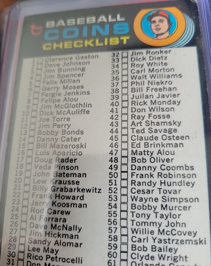 1971 Topps #161 Coins Checklist — front