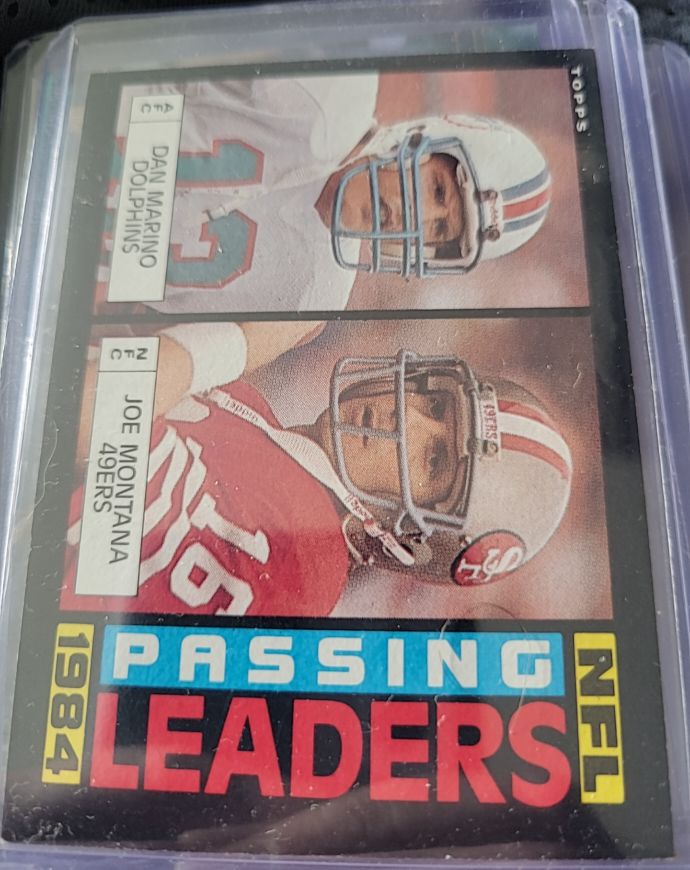 1985 Topps #192 Passing Leaders Dan Marino Joe Montana — front