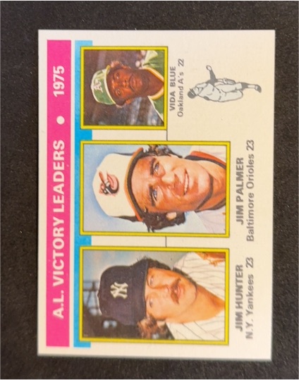1976 Topps #200 1975 AL Victory Leaders Jim Hunter Jim Palmer Vida Blue — front