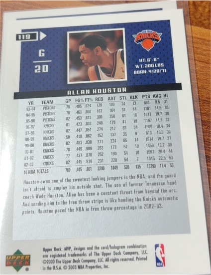 2002 Upper Deck #119 Allan Houston — front