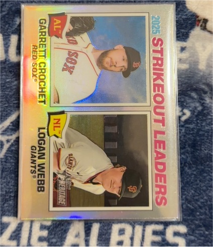 2026 Topps Heritage #6 Garrett Crochet & Logan Webb Strikeout Leaders — front