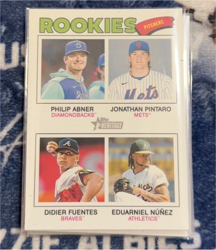 2026 Topps Heritage #372 Quad Rookie Pitchers Philip Abner/Jonathan Pintaro/Didier Fuentes/Eduarniel Núñez — front