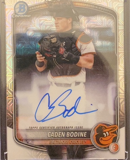 2025 Bowman Draft 1st Chrome #BDC-63 Caden Bodine Mojo Refractor — front