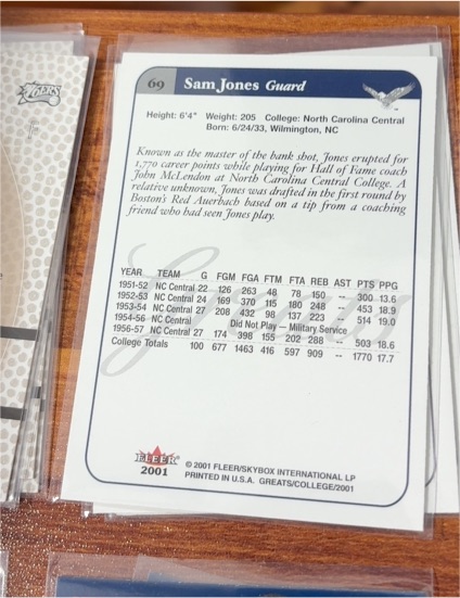 2001 Fleer Greats of the Game #69 Sam Jones — front