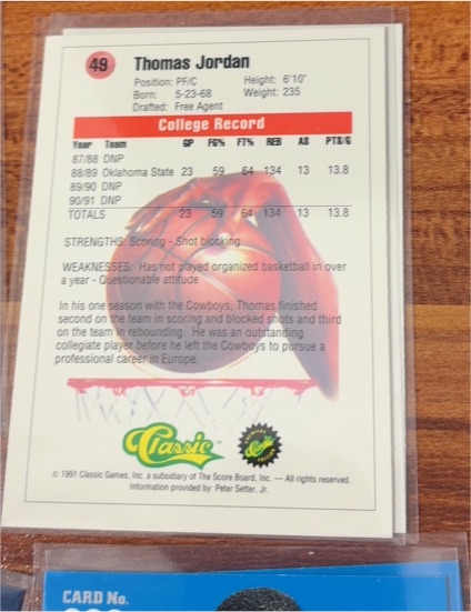 1991 Classic Draft Picks #49 Thomas Jordan — front