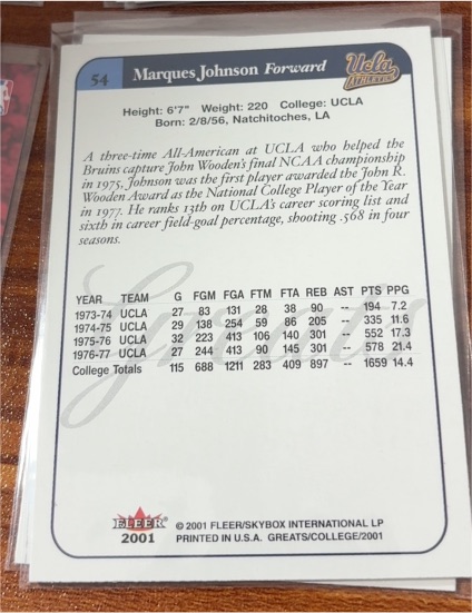 2001 Fleer #54 Marques Johnson — front