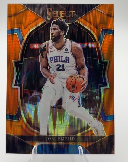 2022-23 Panini Select #47 Joel Embiid Orange Flash Prizm — front