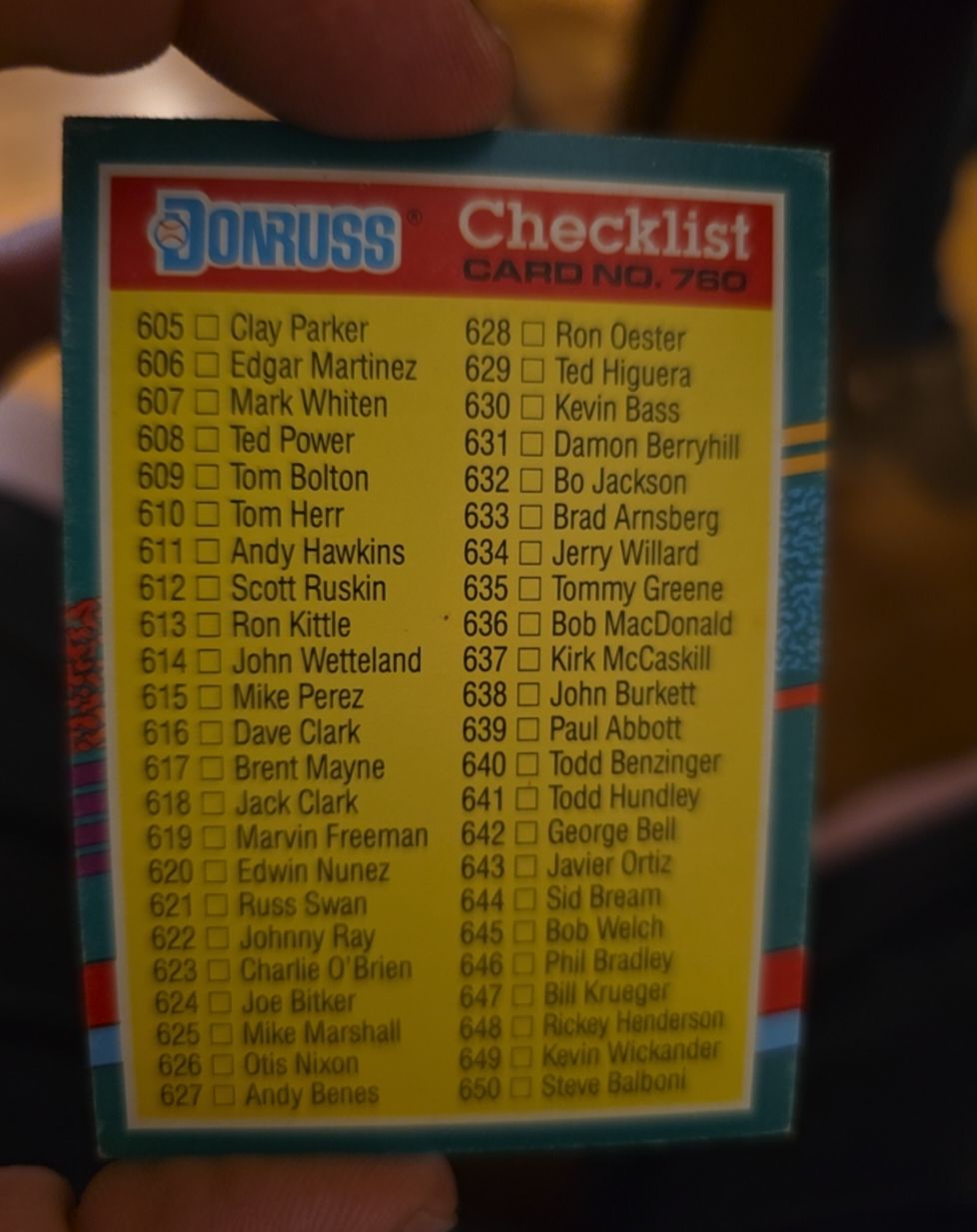 1991 Donruss #760 Checklist — front