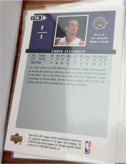 2002 Upper Deck #178 Chris Jefferies — front