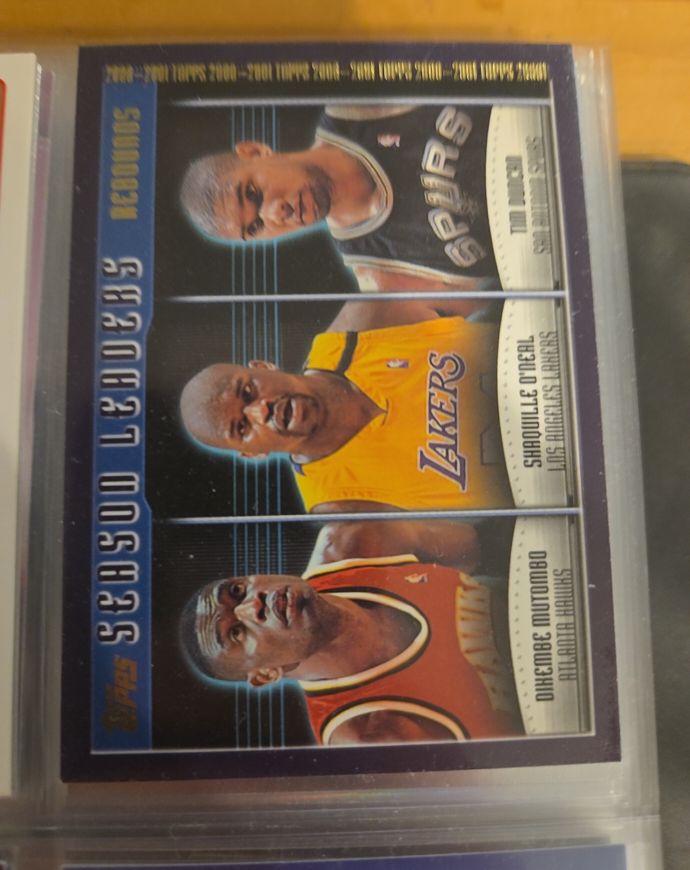 2000-01 Topps #152 Season Leaders Rebounds Dikembe Mutombo / Shaquille O'Neal / Tim Duncan — front