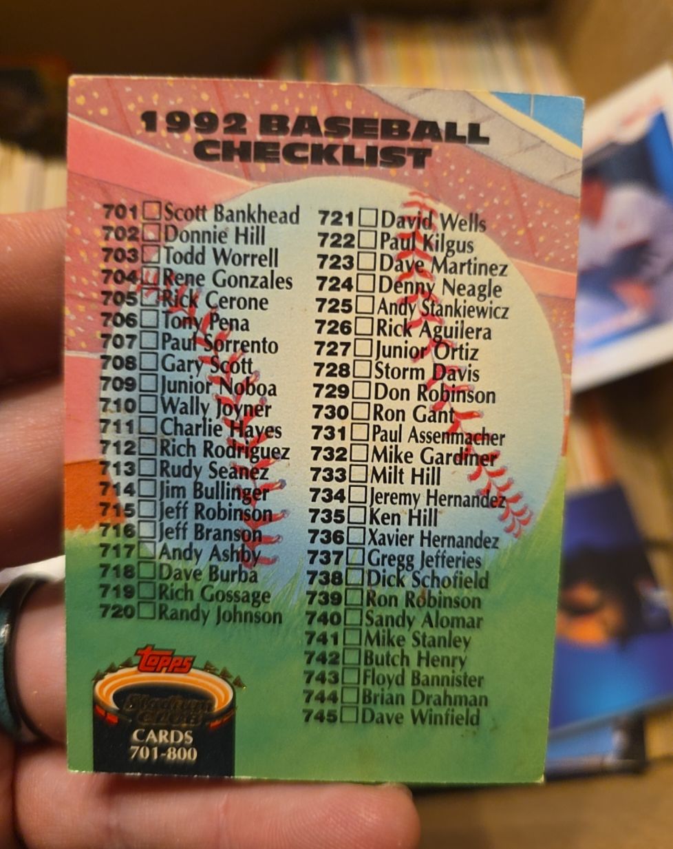1992 Topps Stadium Club #701-800 Checklist — front