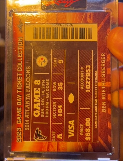 2023 Leaf Game Day Ticket Collection #TC-1 Ben Roethlisberger — front