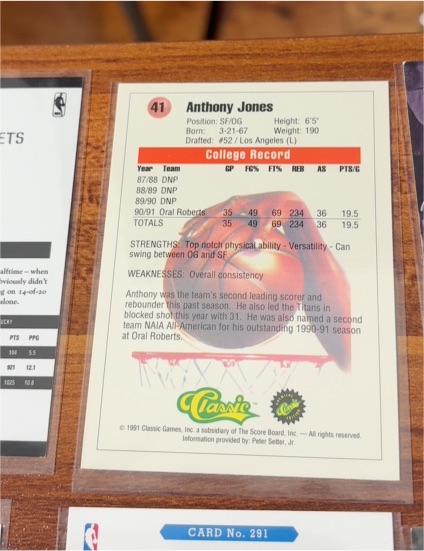 1991 Classic #41 Anthony Jones — front