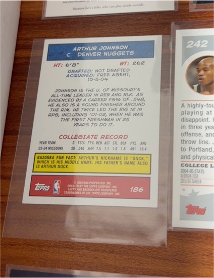 2004-05 Bazooka Gold #186 Arthur Johnson Denver Nuggets RC — front