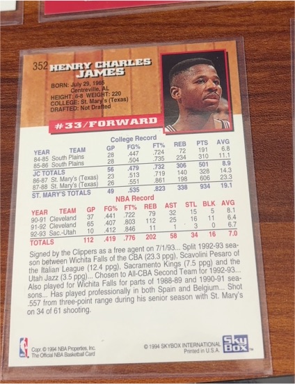 1994 SkyBox #352 Henry Charles James — front