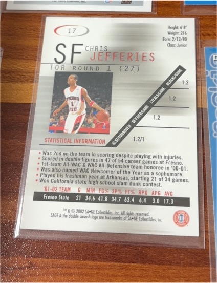 2002 SAGE Press Pass Big Numbers #BN13 Chris Jefferies — front