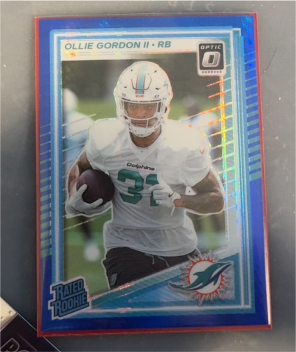 2025 Panini Donruss Optic #218 Ollie Gordon II Rated Rookie Blue Prizm — front