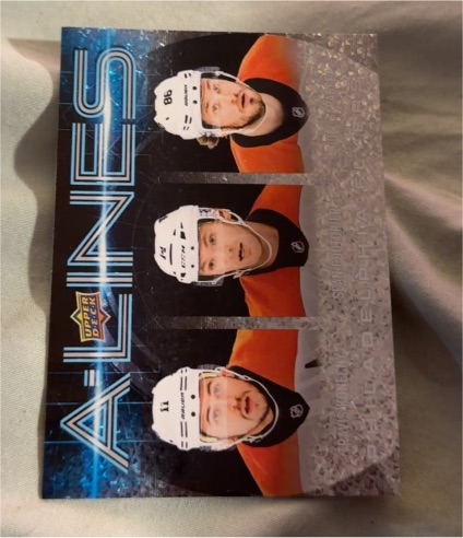 2024-25 Upper Deck Series 1 A-Lines #AL-22 Travis Konecny / Sean Couturier / Joel Farabee — front